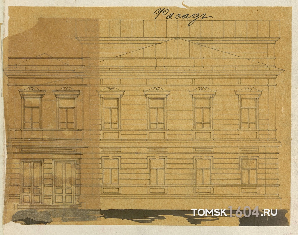 Проект фасада дома Гребневой. 1894г. Источник: ТОКМ.