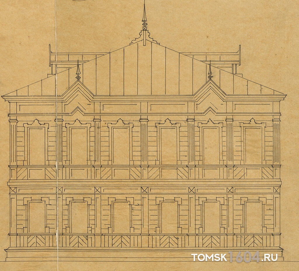 Проект деревянного дома Чистяковой. 1897г. Источник: ГАТО.