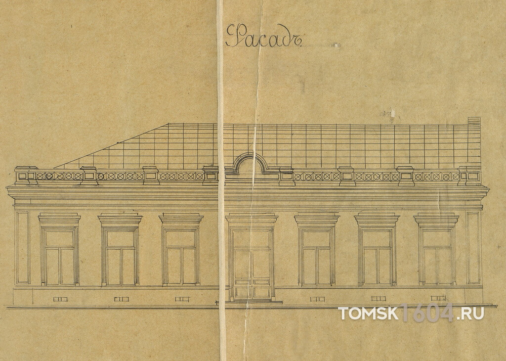 Проект фасада каменной лавки Стахеева. 1891г. Источник: ГАТО.